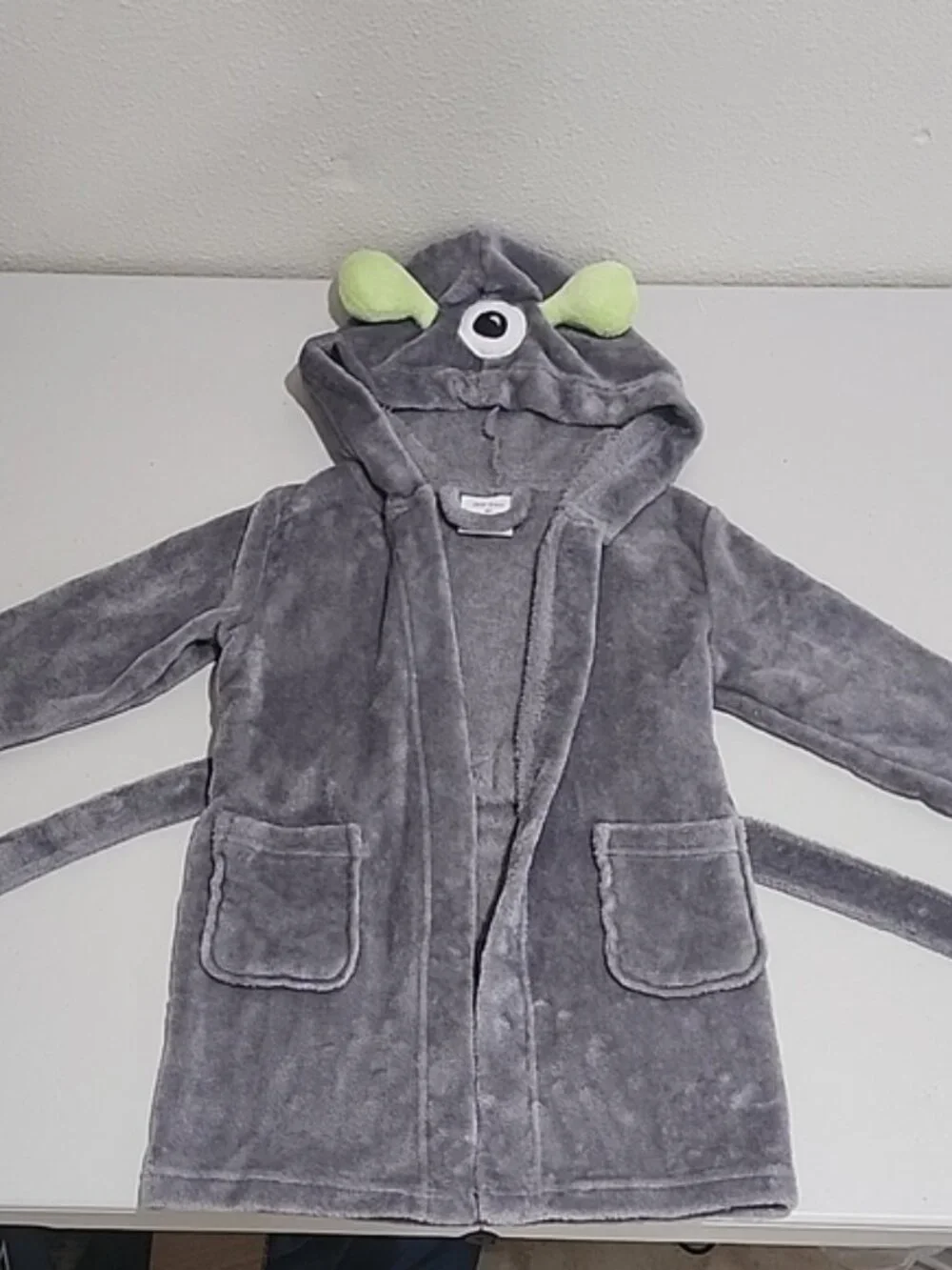 Gray Hooded Monster Bathrobe for Kids